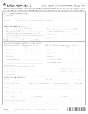 Kaiser Permanente Hawaii Region Group Enrollmentchange Form