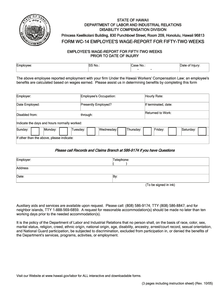  Wc 14 Hawaii Form 2005-2024