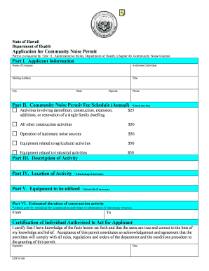 State of Hawaii Noise Permit  Form