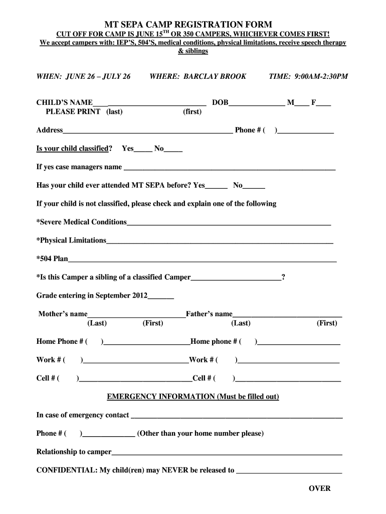 Blank Registration Forms