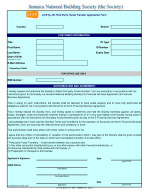 LIVE by JN Third Party Transfer Application Form Jamaica National