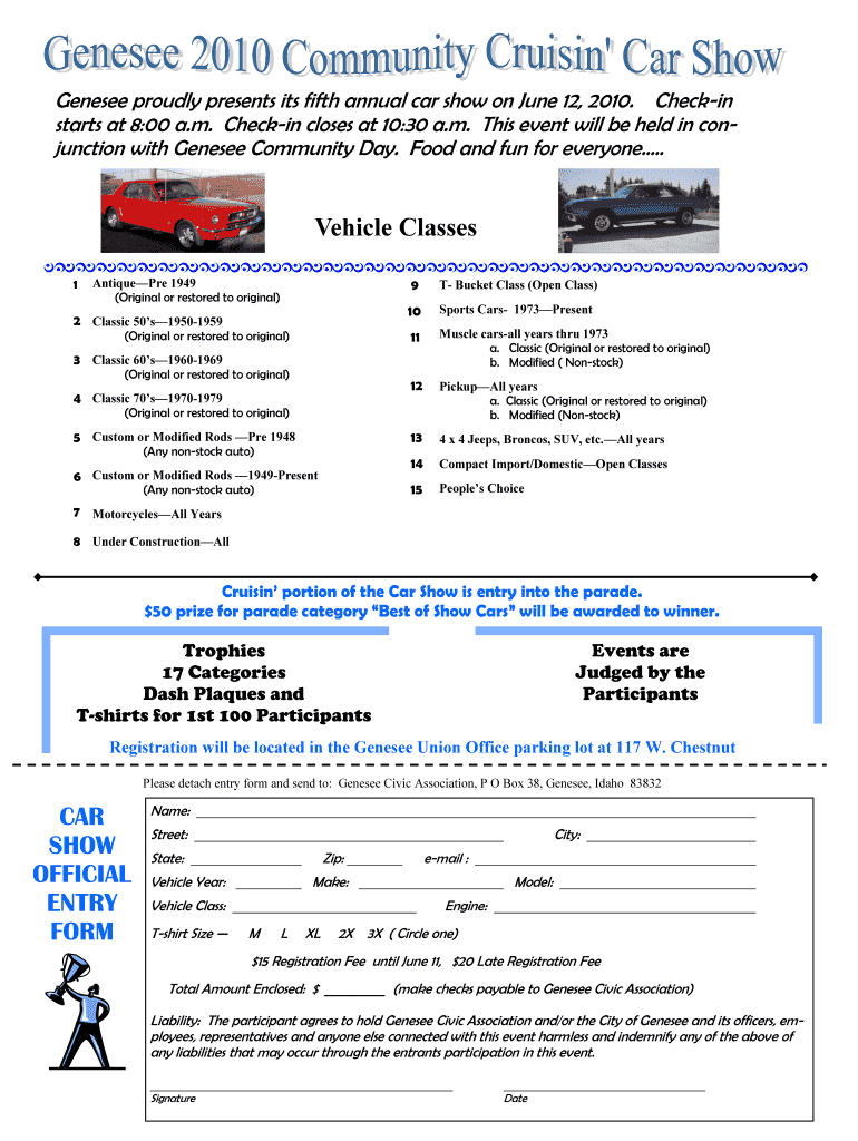  Registratiin Sheet for Car Show Judging Form 2010