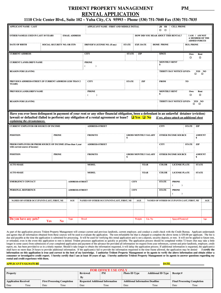 Tridentmanagement Rental Application Form