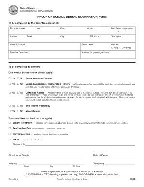 Dental Check Up Form for School