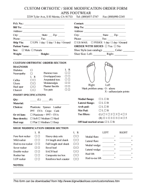Apis Custom Shoe Order Form