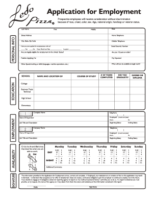 Ledo's Pizza Application  Form