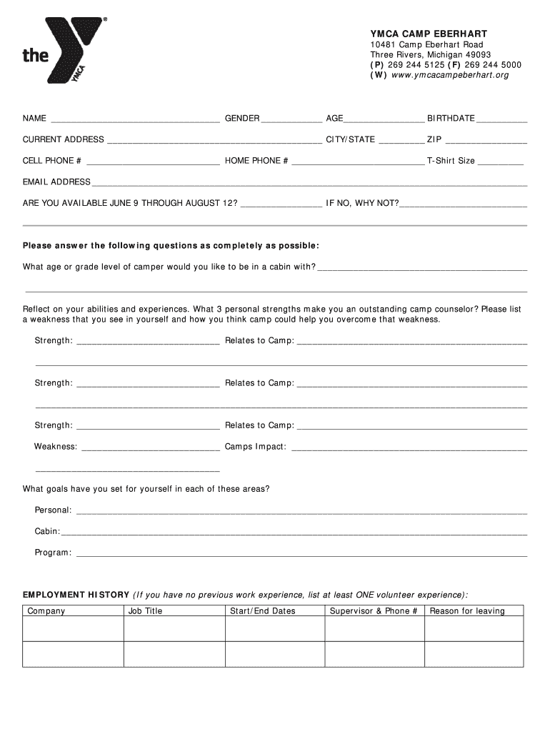 Ymca Application Form