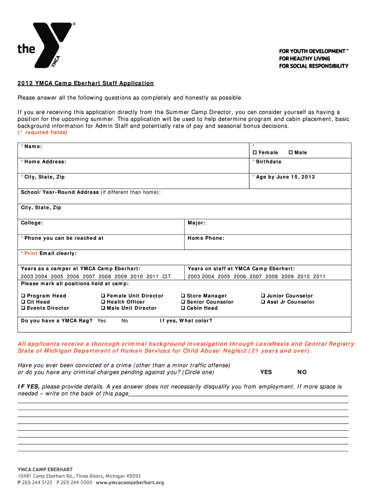 Ymca Application Online  Form