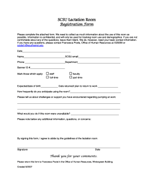 Lactation Room Registration Form Southernct