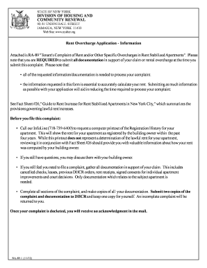 Rent Overcharge Application Information Attached is the New Form Nyshcr