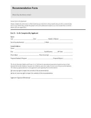 Towson University Recommendation Form