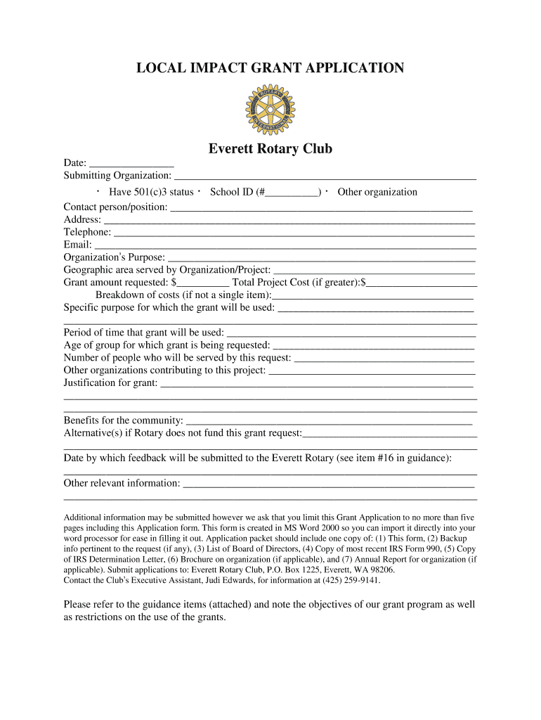 Local Impact Grant Application  Rotary Club  Form