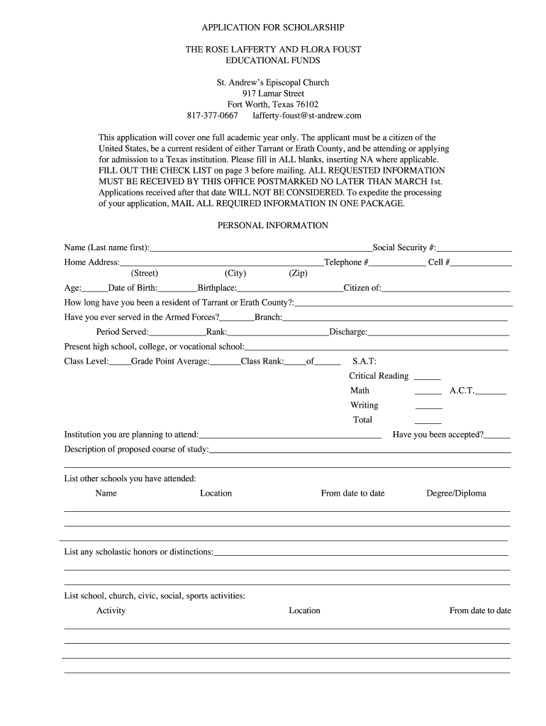 Rose Lafferty Scholarship  Form