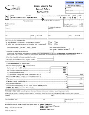 Oregon Lodging Tax Quarterly Return Form