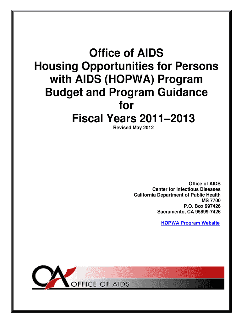 Office of AIDS Housing Opportunities for Persons with AIDS HOPWA  Cdph Ca  Form