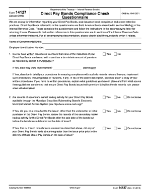 Form 14127, Direct Pay Bonds Compliance Check Questionnaire IRS Irs