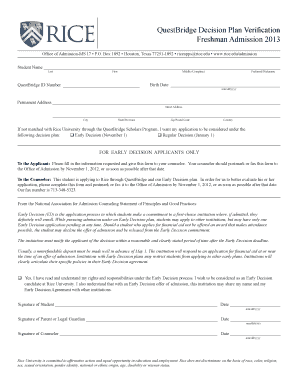 Rice Decision Plan Verification Form