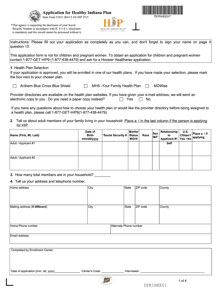  Indiana Application Healthy Plan 2010