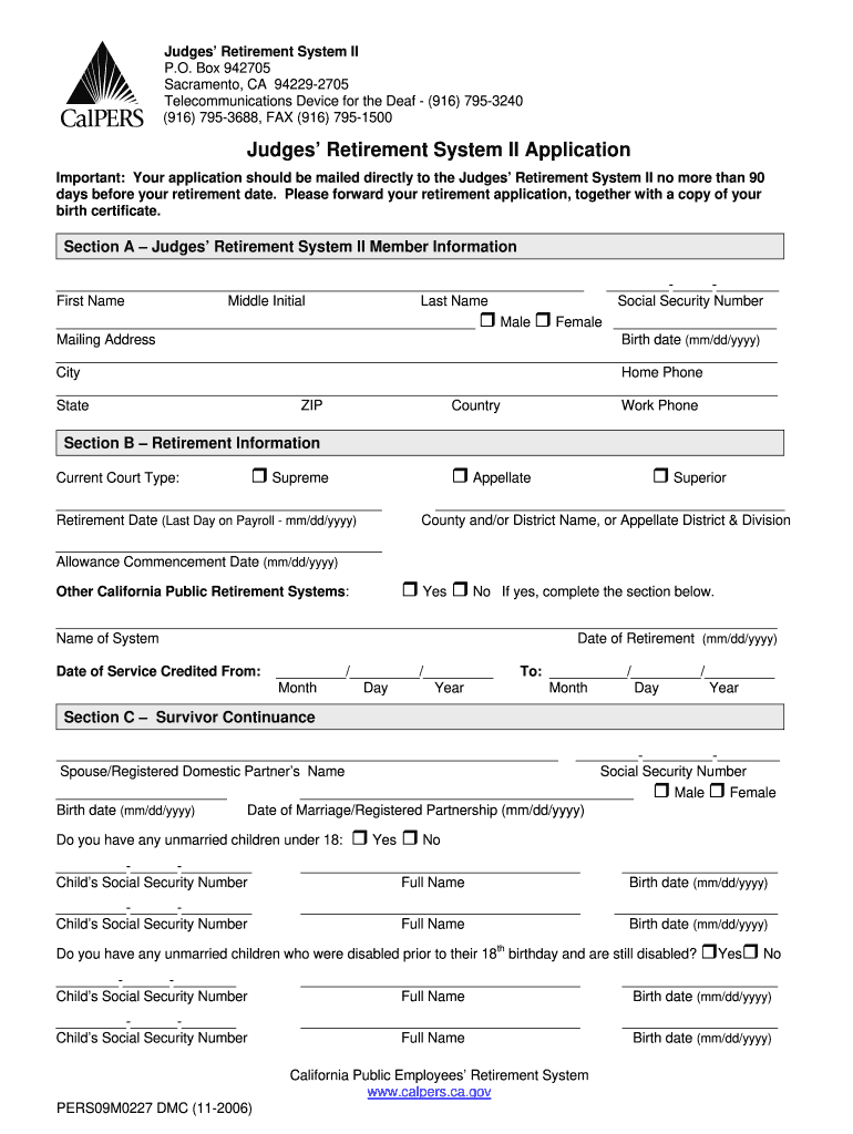  Judges Retirement System Ii Application Fillable Form 2006-2024