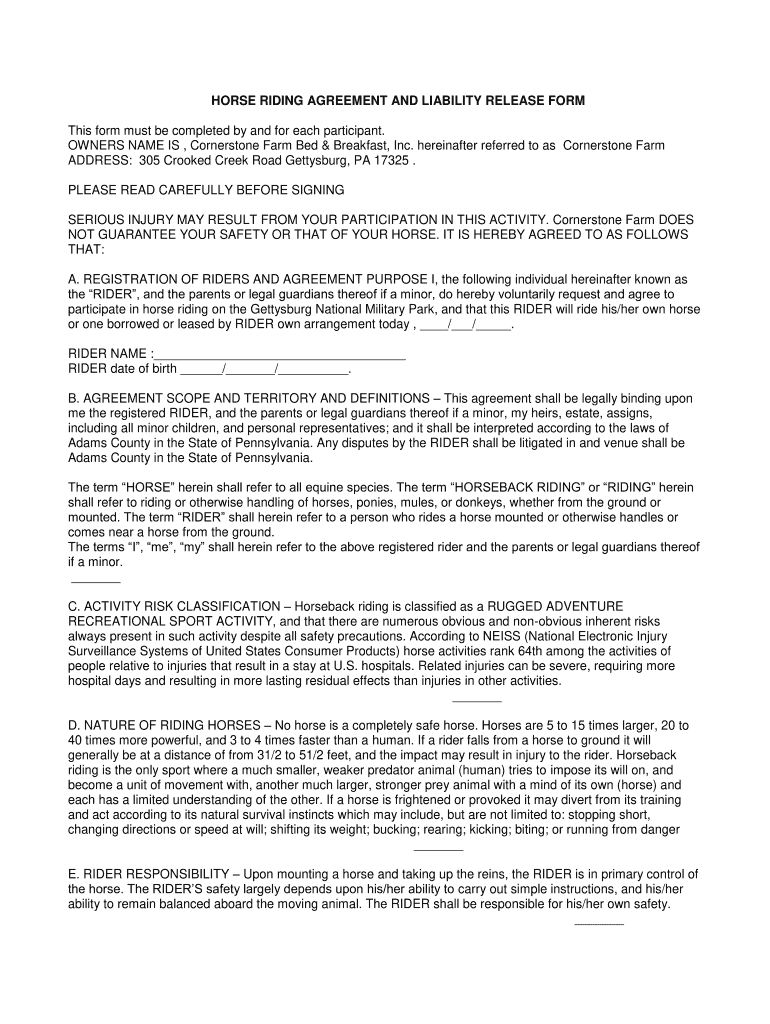 Horse Riding Liability Form Fill Out And Sign Printable PDF Template 