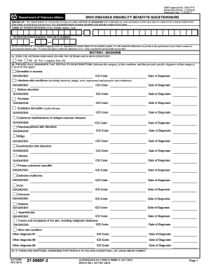  VA Form 21 0960F 2 Skin Diseases Disability Benefits Questionnaire 2018