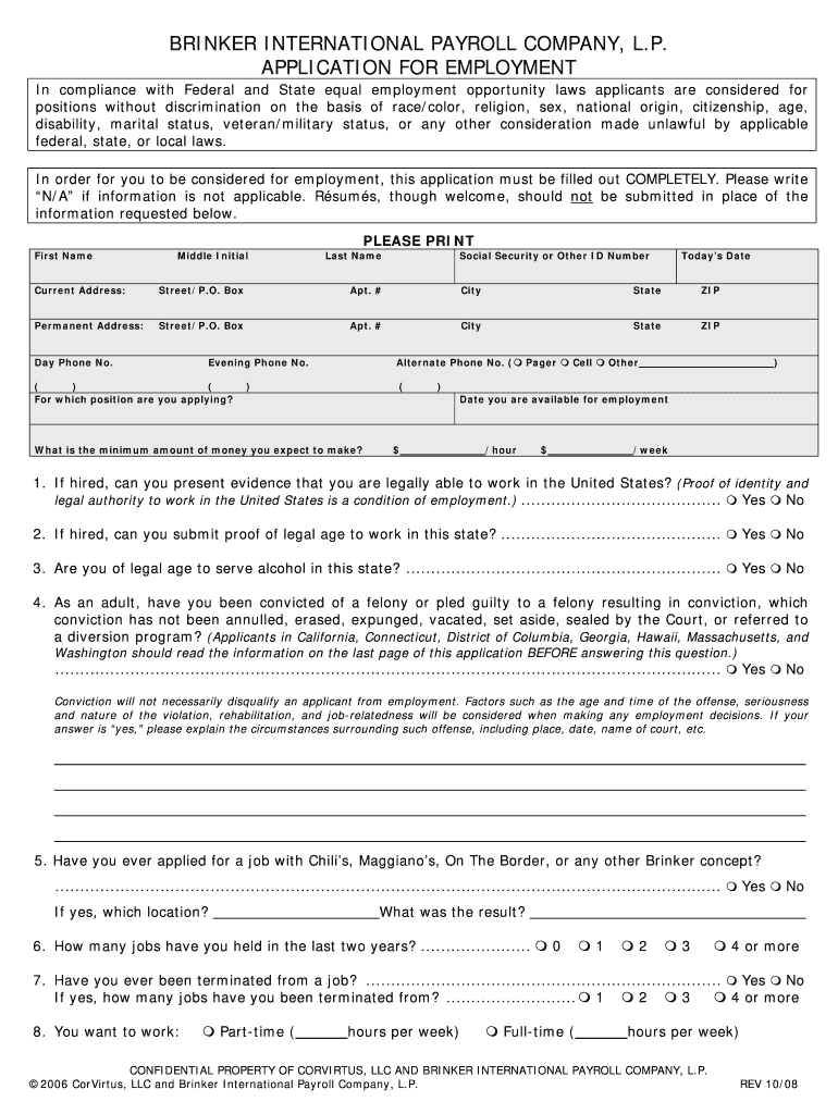 Chili's Application PDF  Form