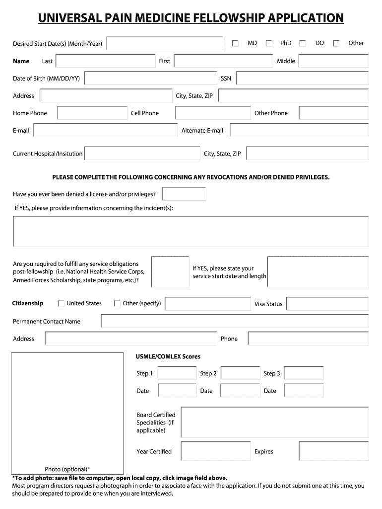 Pain Medicine Application  Form