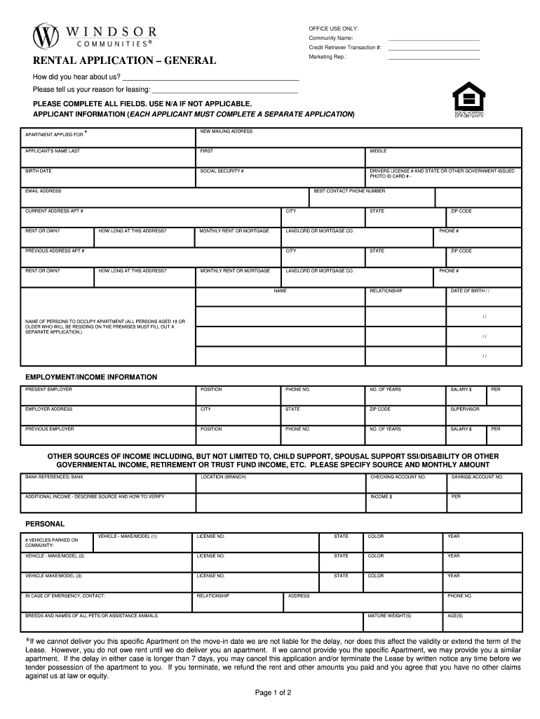 RENTAL APPLICATION GENERAL  Form