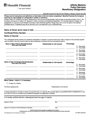 Manulife Beneficiary Form