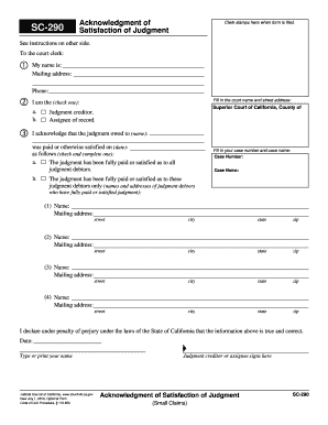 Satisfaction Judgment  Form