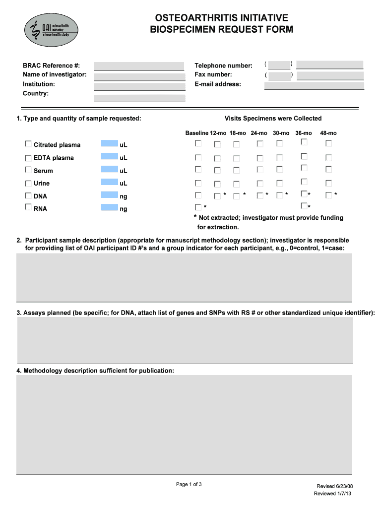 Oai Biospecimen Request Form