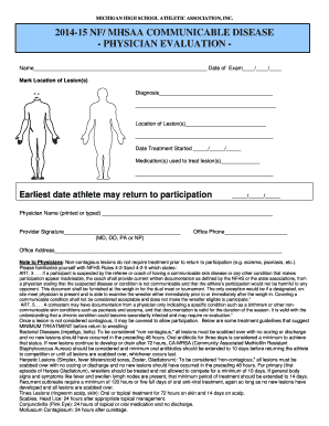 Mhsaa Communicable Disease Michigan High School Athletic  Form