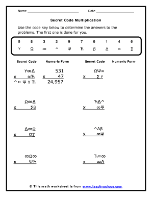 Secret Code Math Worksheets PDF  Form