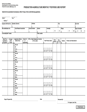 PRODUCTION AGRICULTURE MONTHLY PESTICIDE USE REPORT  Form