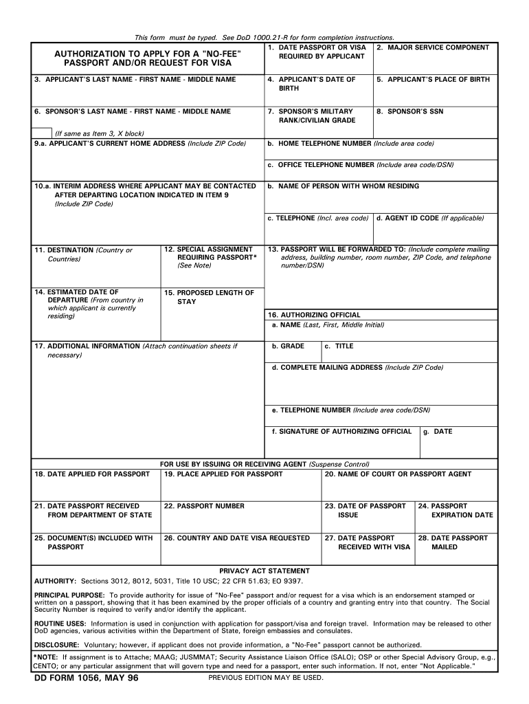  Dd Form 1056 1996