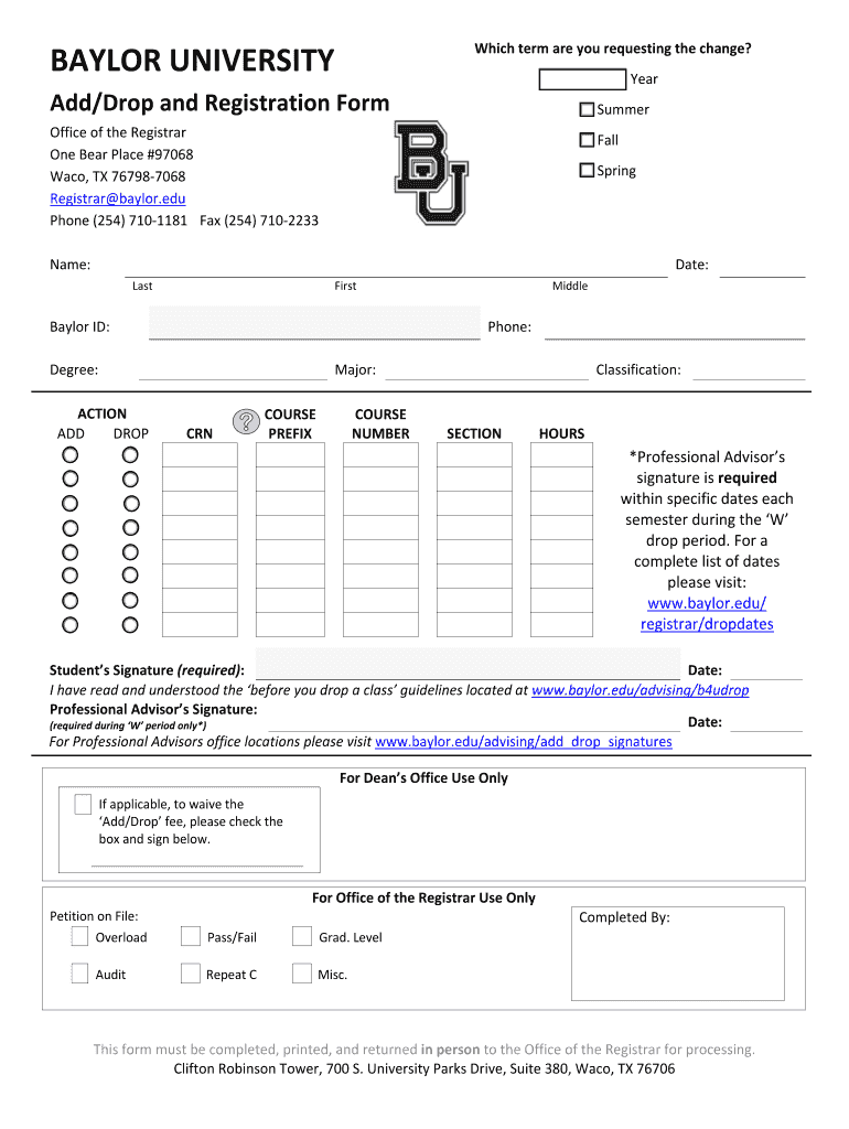 Baylor Drop  Form