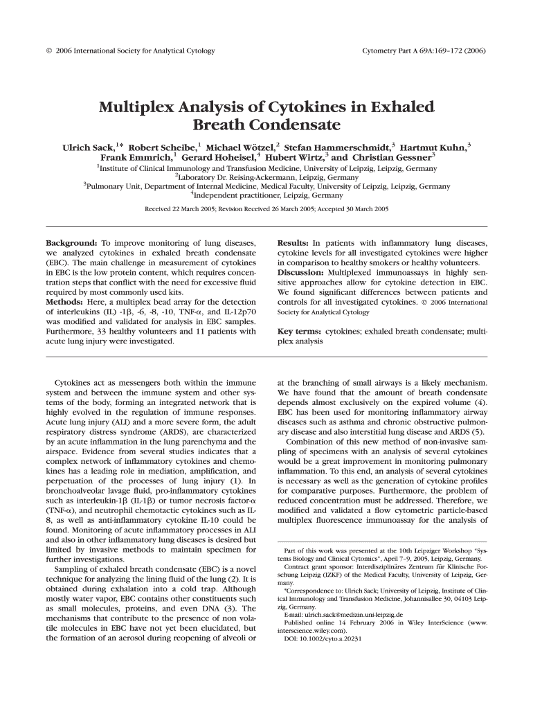 Multiplex Analysis of Cytokines in Exhaled Breath Condensate Form