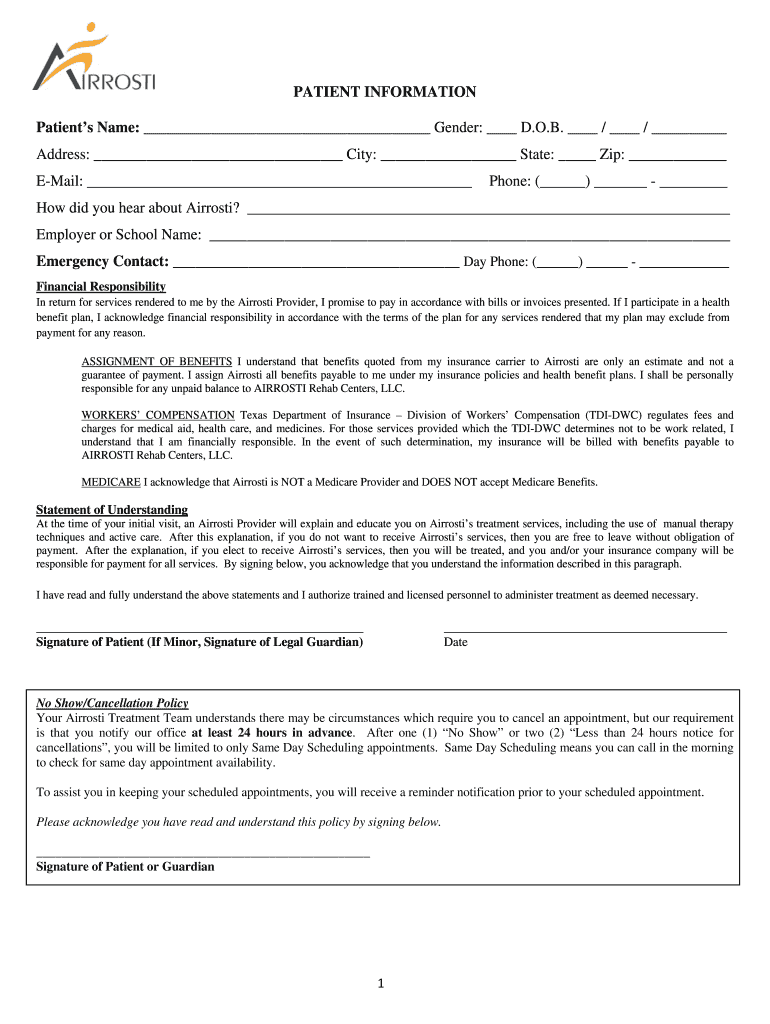 Airrosti Form for New Patient