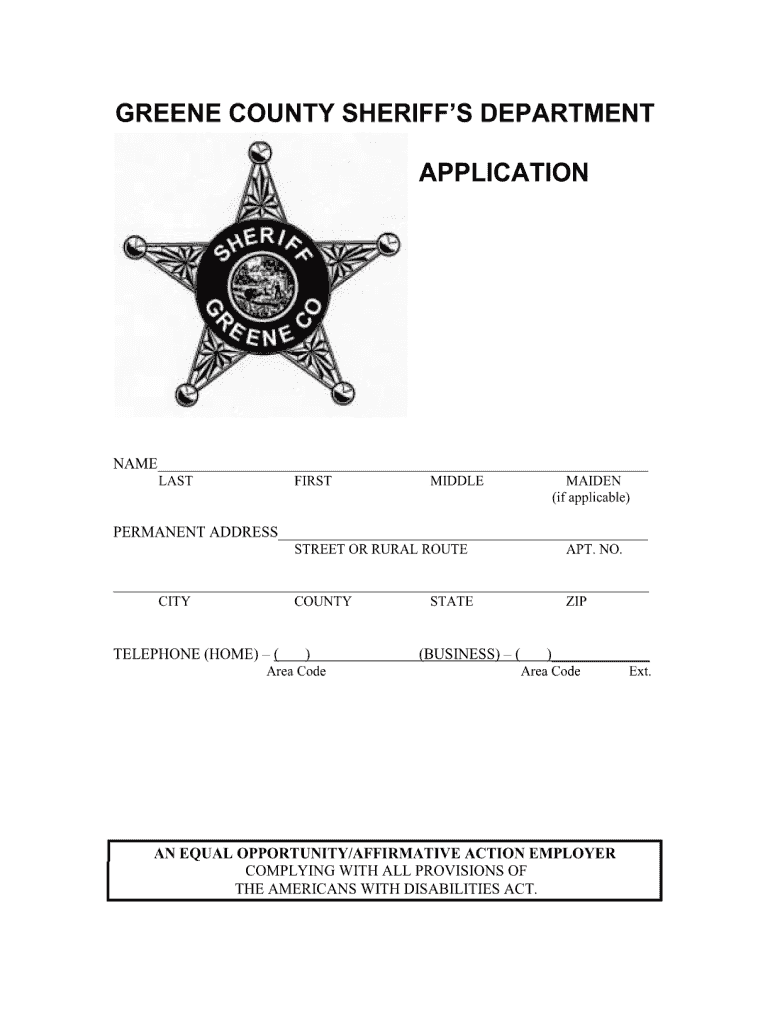Online Greene County Indiana Sheriff Department Application Form