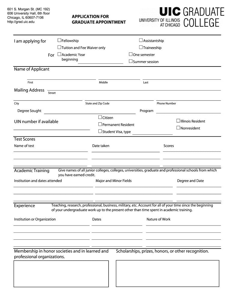 Application for Graduate Appointment Uic  Form