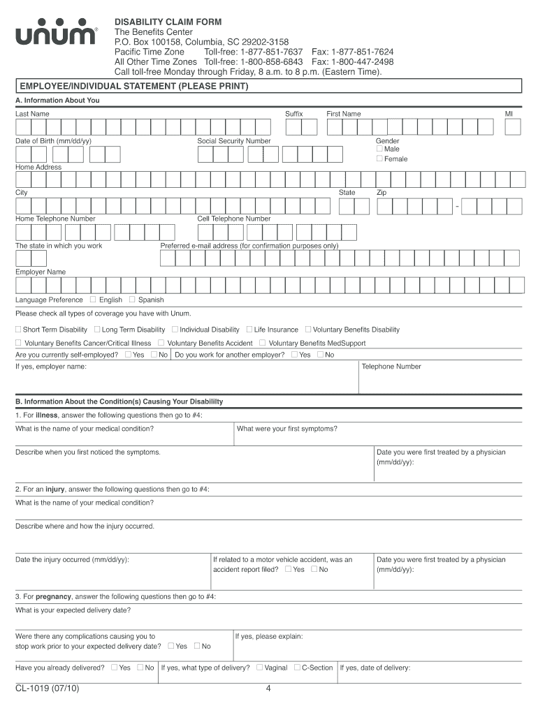  Unum Cl 1019 Form 2010