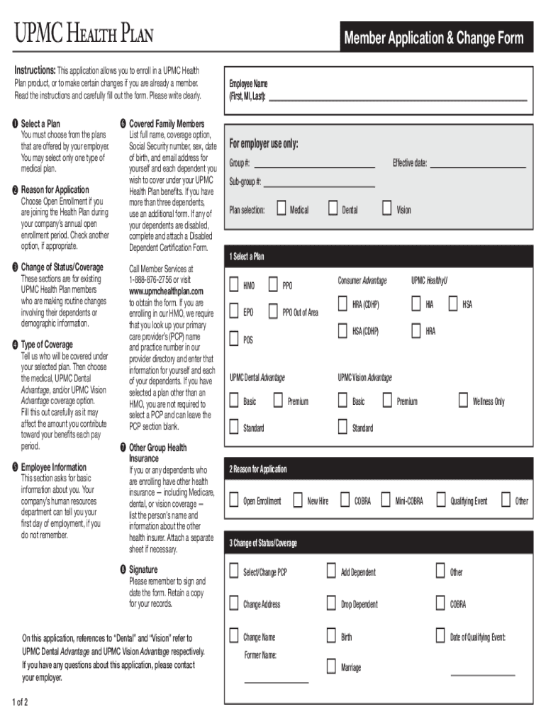 Member Application and Change Form UPMC Health Plan