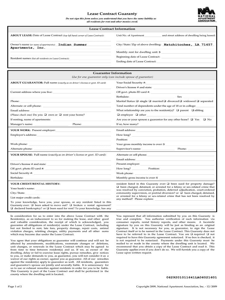 National Apartment Association Lease  Form