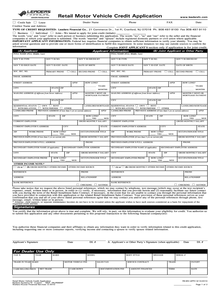 Auto Credit Application Form