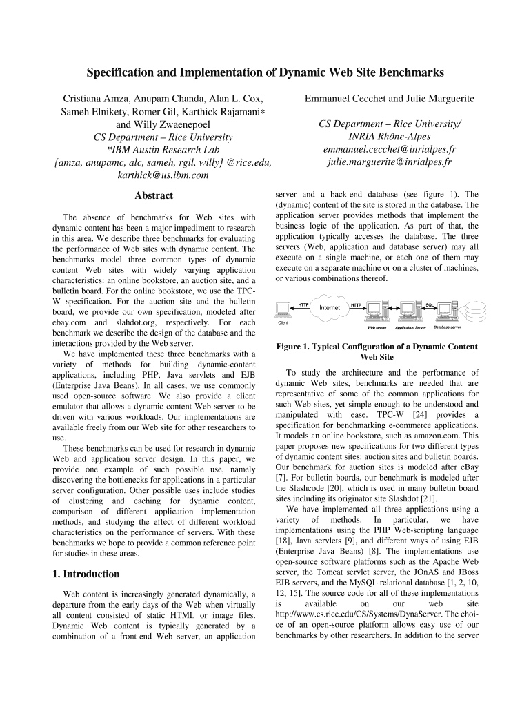 Wwc 5 Specification and Implementation of Dynamic Web Site Benchmarks Form