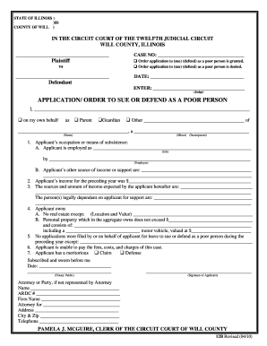 Application to Sue as an Indigent Person Format