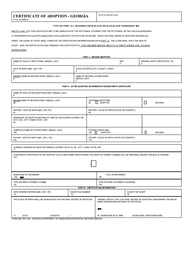  Georgia Adoption Petition 1983 Form 1983