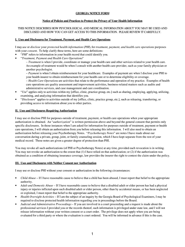 Dhs HIPAA Notice of Privacy Practices Georgia  Form