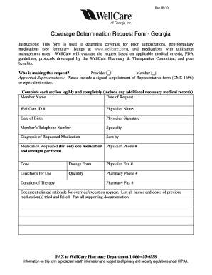  Coverage Determination Request Form Georgia WellCare of 2010-2024