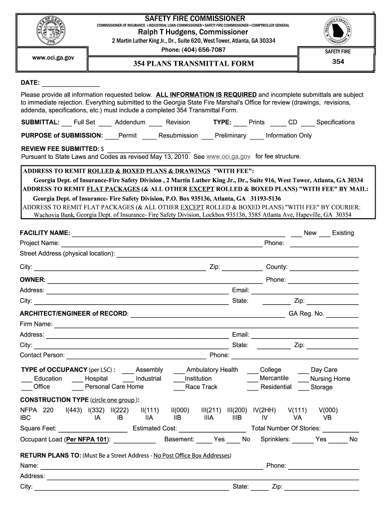 Form 354 Plans Transmittal Form